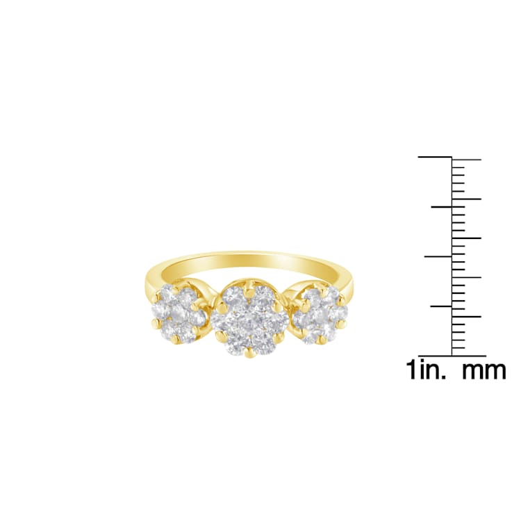 14K Yellow Gold 1-1/4ctw Diamond Three Round Floral Cluster Ring (H-I
Color, SI2-I1 Clarity)