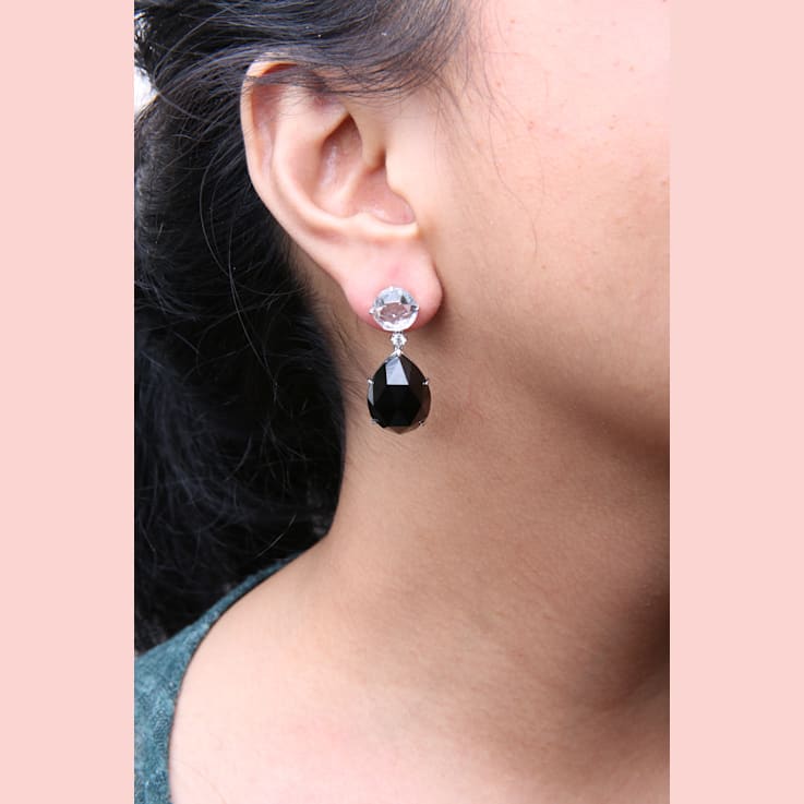 18K White Gold White Topaz and Pear Onyx Gemstone with Diamond Accent
Teardrop Dangle Earrings