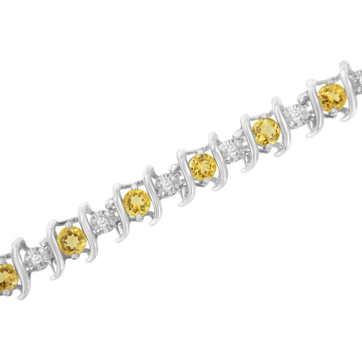 3.5 mm Lab Created Yellow Citrine and 1/6 ctw Diamond Rhodium Over
Sterling Silver Tennis Bracelet