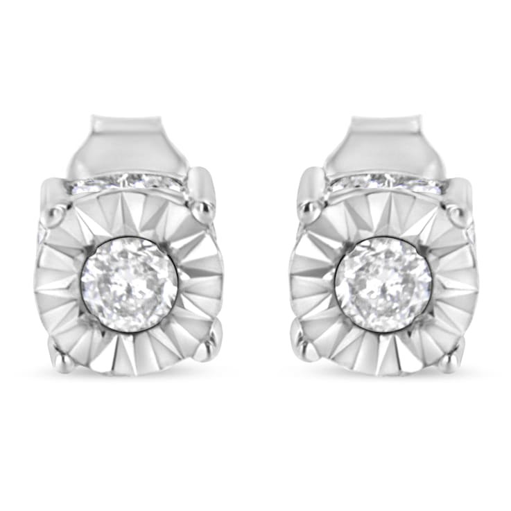 10K White Gold Over Sterling Silver 1/2ctw Miracle Set Diamond Stud Earring