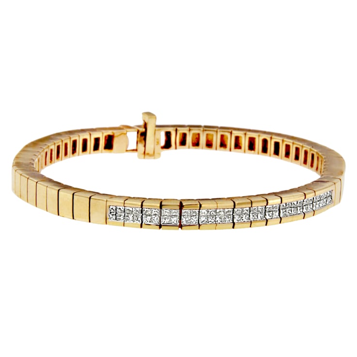 14K Yellow Gold 1.10ctw Princess-Cut Diamond Banded Bracelet