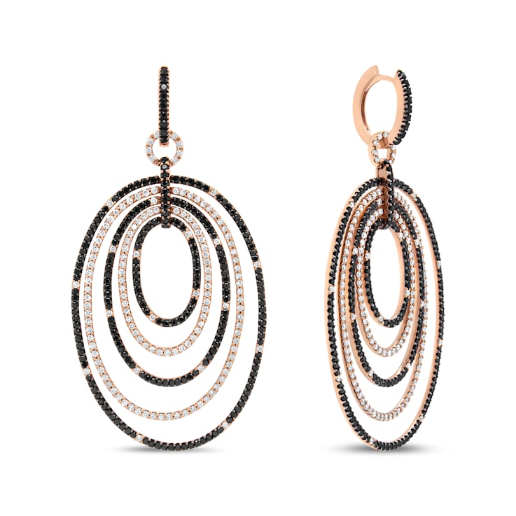 18K Rose Gold 5.00 Cttw Round Black and White Diamond Graduated Hoop
Dangle Earrings