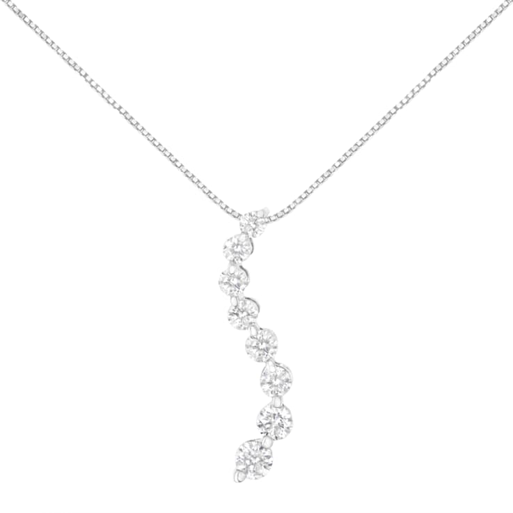 14K White Gold 3.0ctw Mixed Cut Diamond S Shaped Graduated 18"
Pendant w\chain