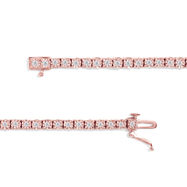10K Rose Gold Over Sterling Silver 1.0 Ctw Round-Cut Diamond Tennis Bracelet