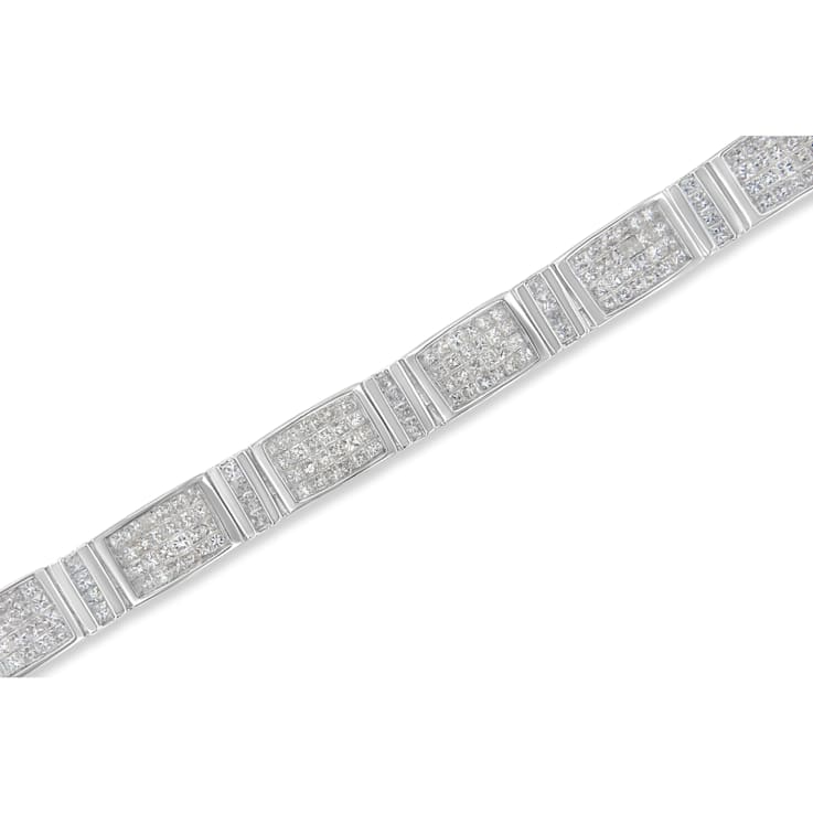 14K White Gold 7.0ctw Princess Cut Diamond 7" Alternating
Rectangular Link Tennis Bracelet