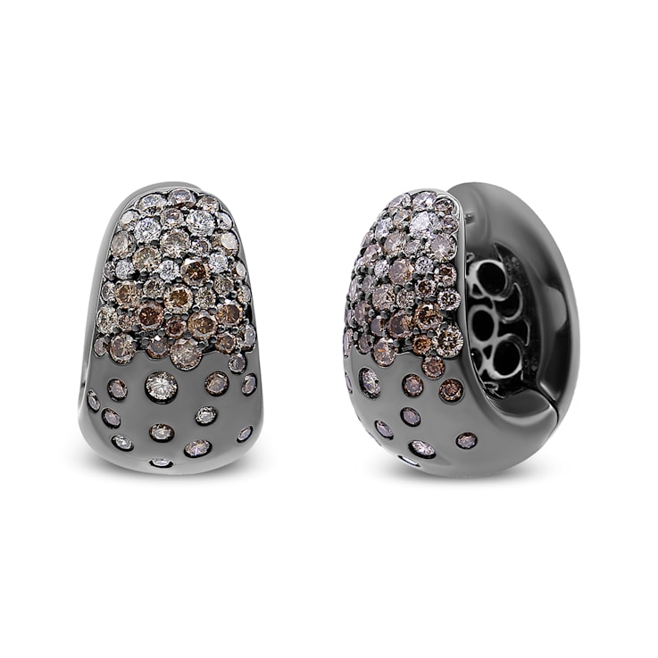 Black Rhodium over 18K White Gold 2 1/4ctw Prong and Bezel Set White and
Brown Diamond Hoop Earrings