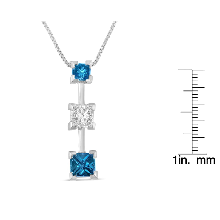 14K White Gold 7/8ctw Treated Blue and White Princess Cut Diamond
Pendant w\chain(H-I, SI2-I1)