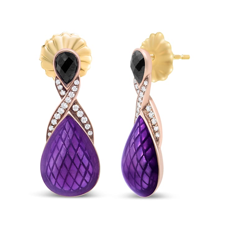 18K Two-tone Gold Over Sterling Purple Enamel 1/5ctw Pave-Set Diamond
and Black Onyx Earrings