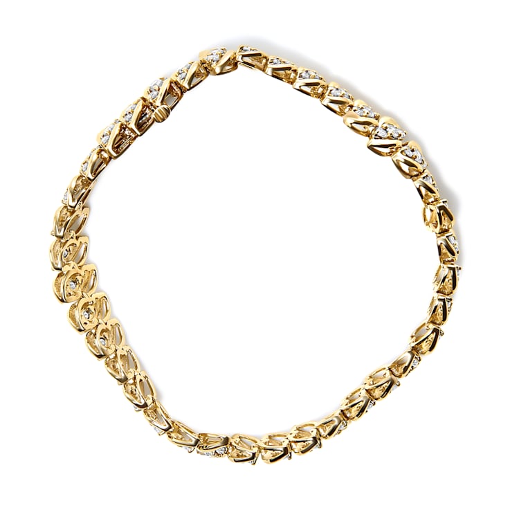 10K Yellow Gold 5.0ctw Diamond Double Row S-Link Cuban Bracelet (J-K
Color, I2-I3 Clarity) 7" Inches