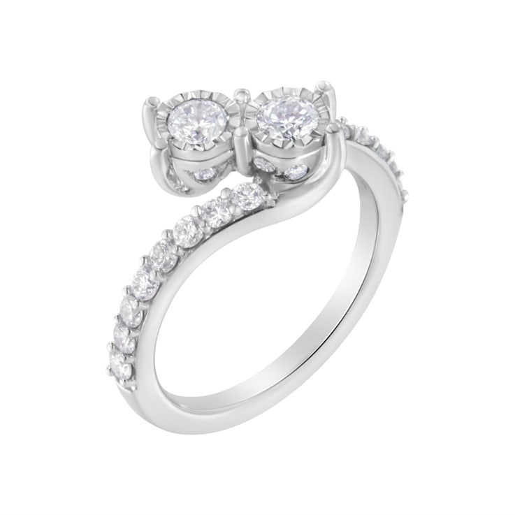 1.00ctw Two-Diamond Miracle-Set Bypass 10K White Gold Ring