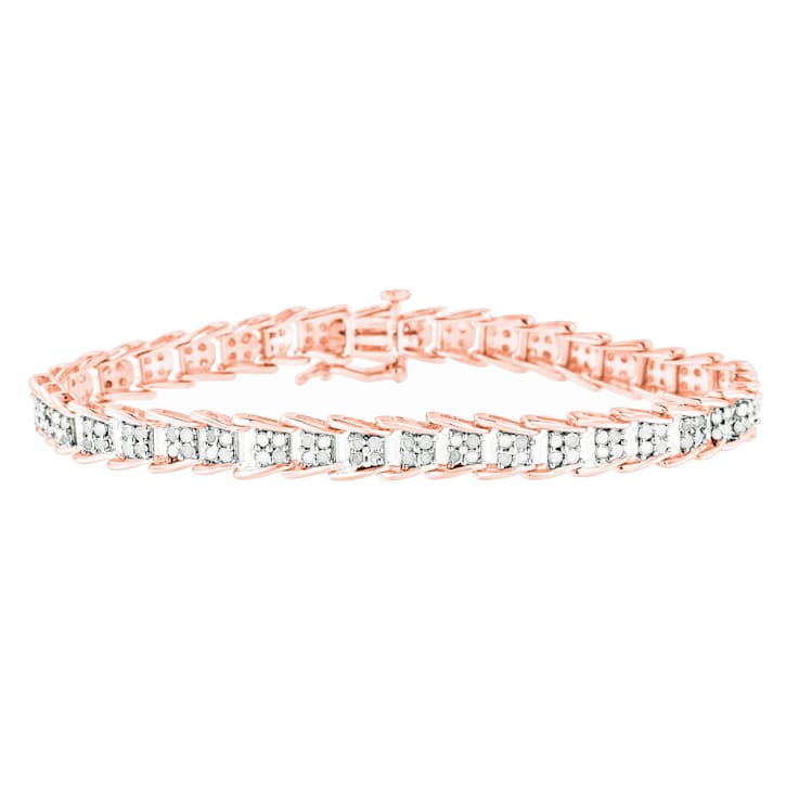 10K Rose Gold Over Sterling Silver 2 Ctw Diamond Wave Tennis Bracelet