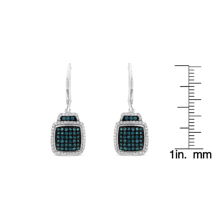Rhodium Over Sterling Silver 3/4ctw Blue and White Diamond Cushion
Shaped Dangle Earrings