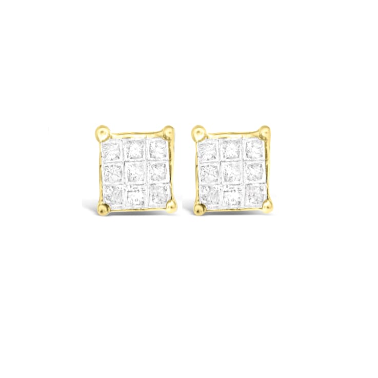 10K Yellow Gold Princess-cut Diamond Earrings 0.25ctw