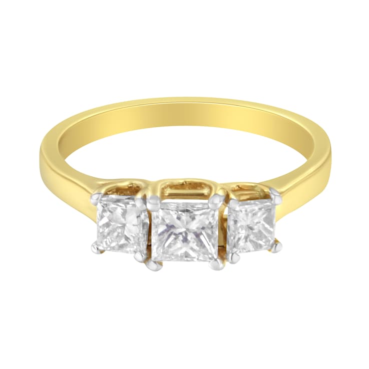 10K Yellow Gold Princess-Cut Diamond Three Stone Band Ring (1.0ctw, J-K
Color, I1-I2 Clarity)