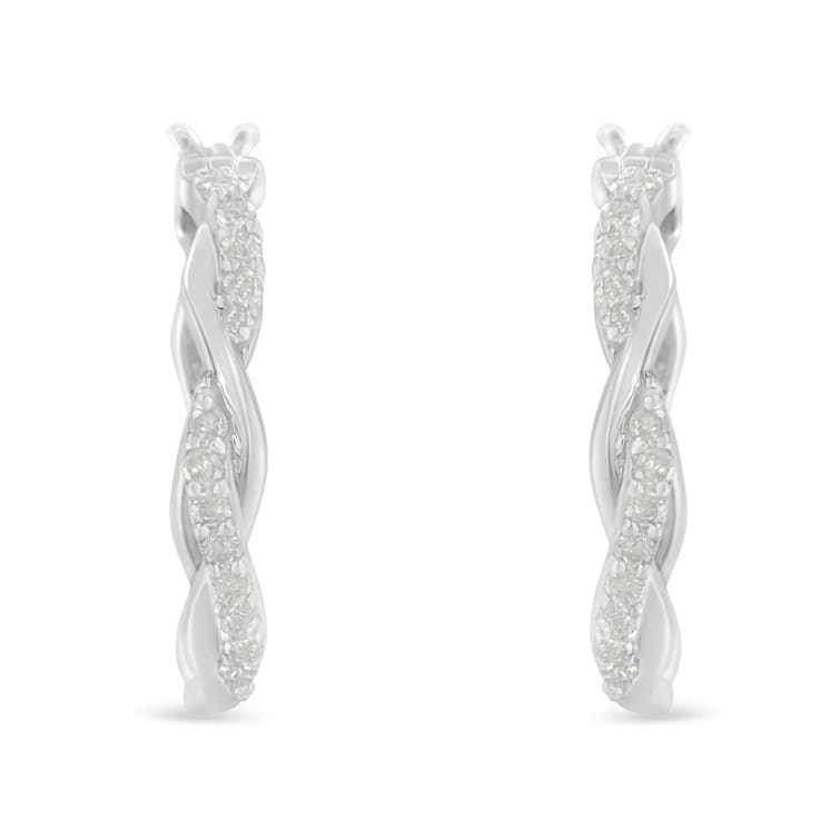 Sterling-Silver 1/4ctw Pave Set Diamond Twisted Spiral Hoop Earring