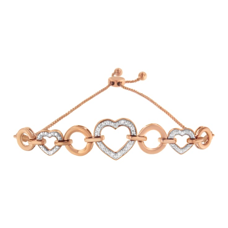 10K Rose Gold Over Sterling Silver .10ctw Round-Cut Diamond Heart Link
Adjustable Bolo Bracelet