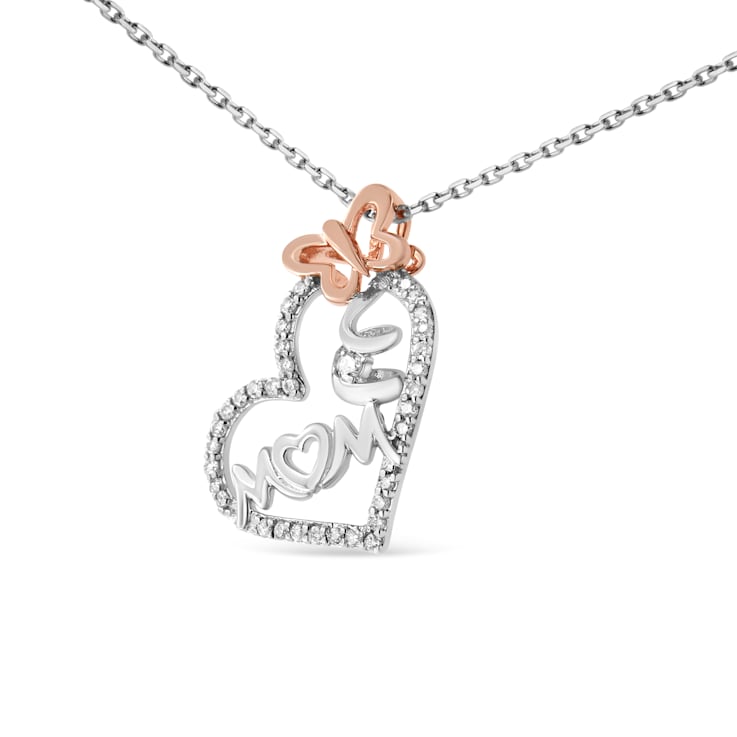 Sterling Silver Two Tone 1/5ctw Diamond "Mom" and Heart
Pendant w/chain(H-I, I1-I2)