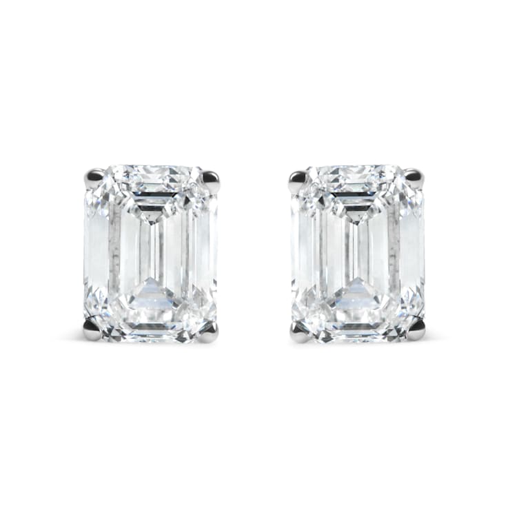14K White Gold 2.0ctw Emerald Cut Lab Grown Diamond Solitaire Stud Earrings