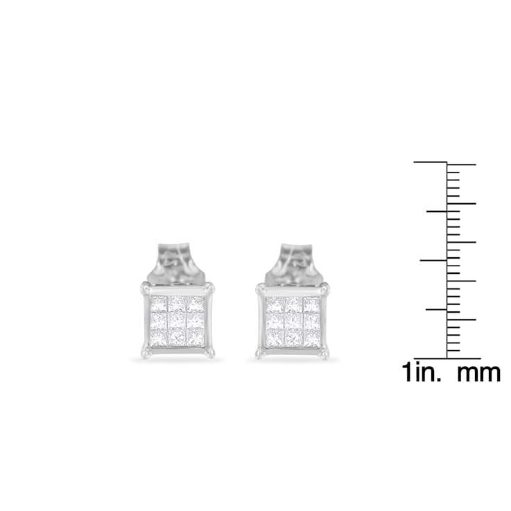 Sterling Silver Princess Cut Diamond Square Stud Earrings .30ctw