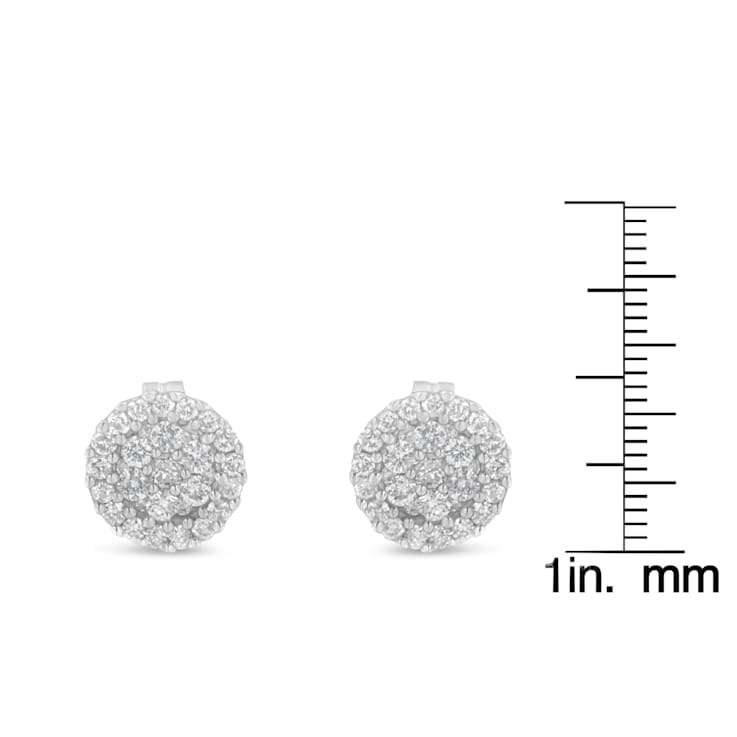 14K White Gold 1/2ctw Brilliant-Cut Diamond Halo-Style Cluster Round
Button Stud Earrings