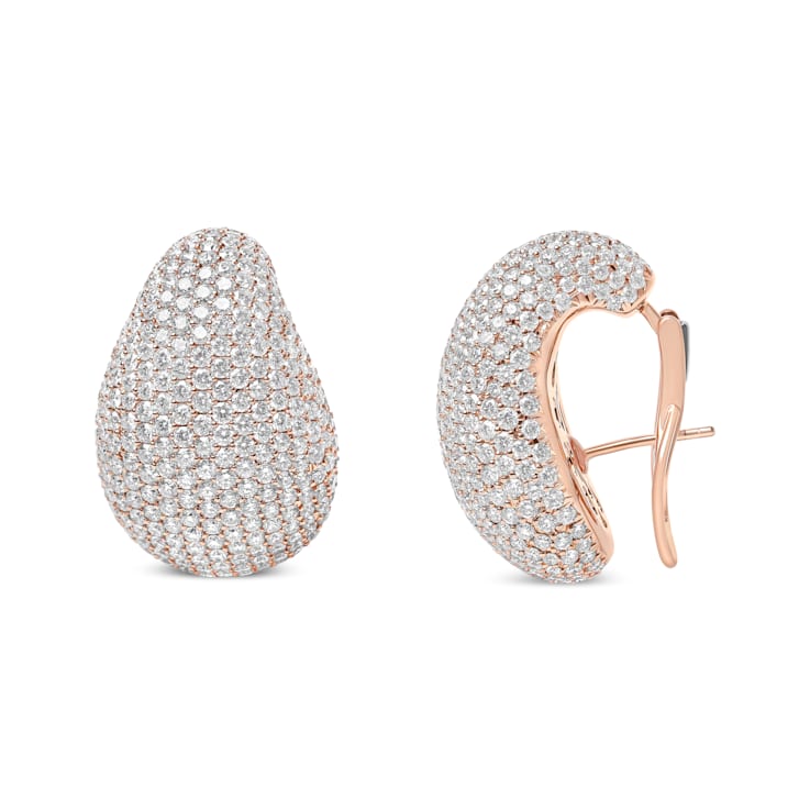 18K Rose Gold Micro Pave Diamond Sculptural Design Omega Clip Statement Earrings