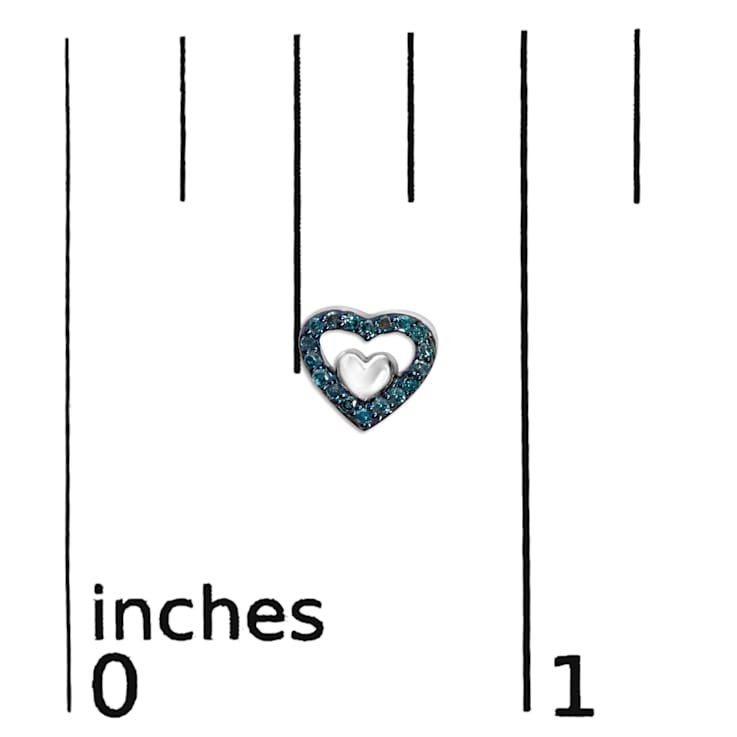 Sterling Silver 1/6 Cttw Blue Diamond Open Double Heart Stud Earrings