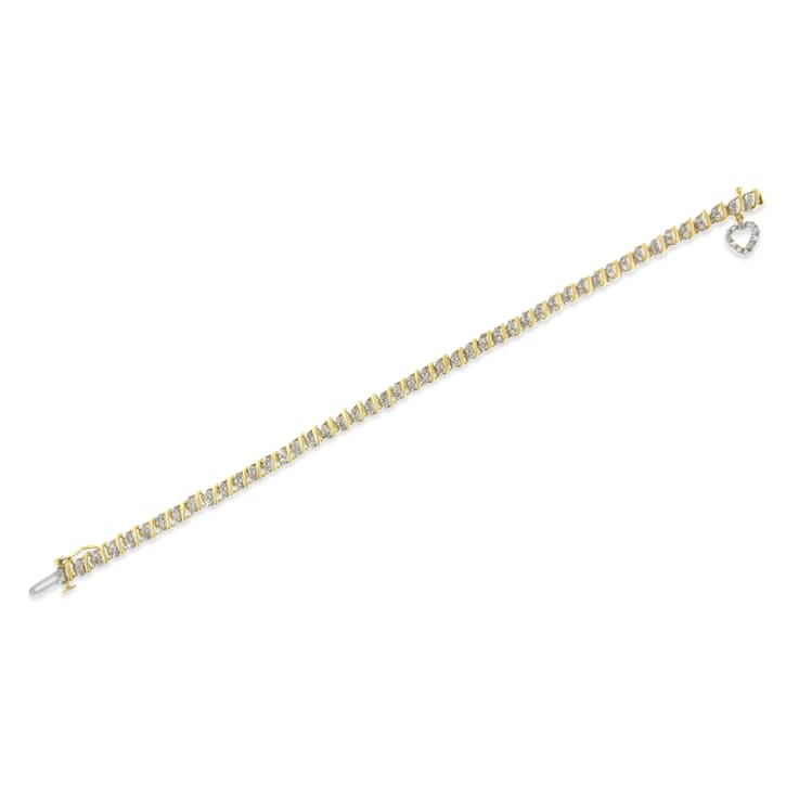 Yellow Gold-Plated Sterling Silver 2ct TDW Diamond Heart Charm Bracelet
(I-J, I3-Promo) - 7"