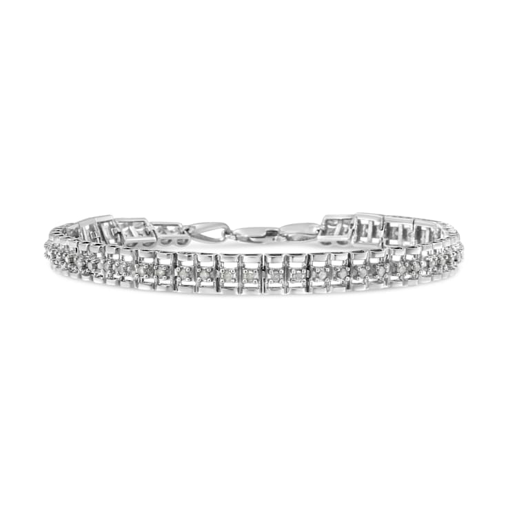 Rhodium Over Sterling Silver 1/2 Cttw Diamond Double-Link Tennis Bracelet
