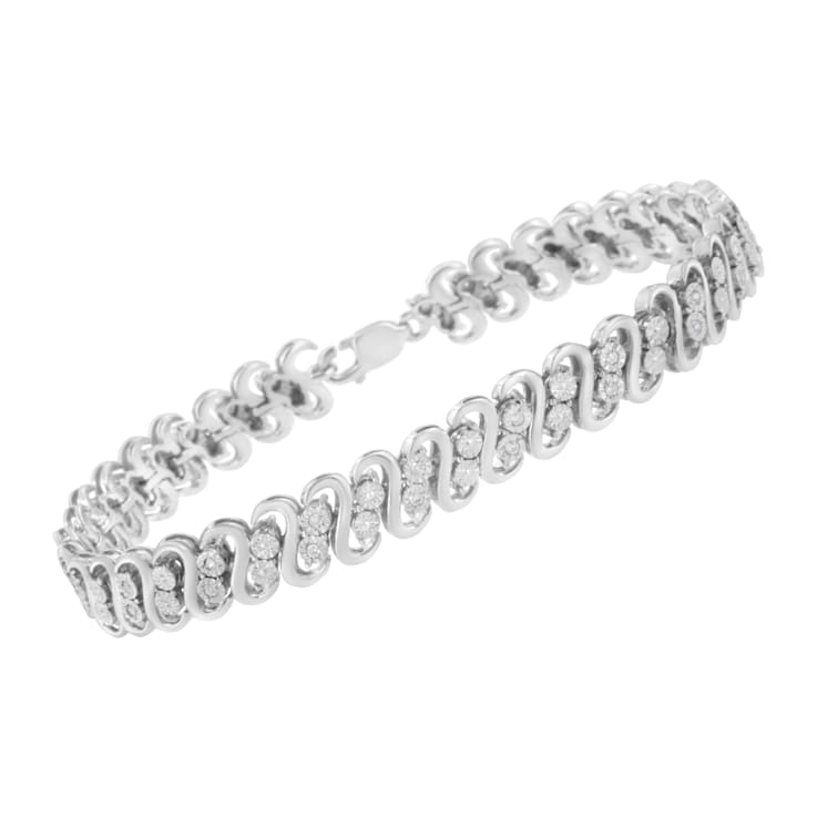 Sterling Silver 1/4 cttw Diamond Double Row Bracelet (I-J Color, I2-I3
Clarity) - 7.25"