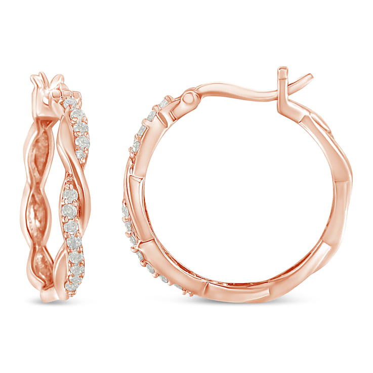 10K Rose Gold Over Sterling Silver 1/4ctw Diamond Crossover Hoop Earring