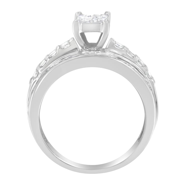 14K White Gold 1.0ctw Mixed-Cut Diamond Rectangle Ring(H-I Color, SI2-I1 Clarity)
