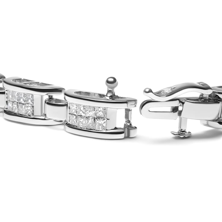 14K White Gold 3.0 Cttw Invisible Set Princess Cut Diamond Link and
Buckle 7" Tennis Bracelet