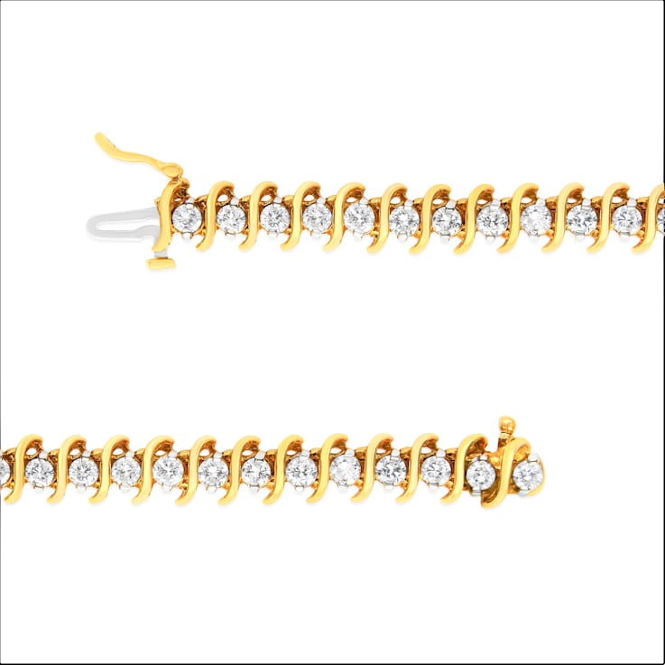 18K Yellow Gold 5.0ctw AGS Certified "S" Link Wrapped Round
Brilliant Diamond Tennis Bracelet