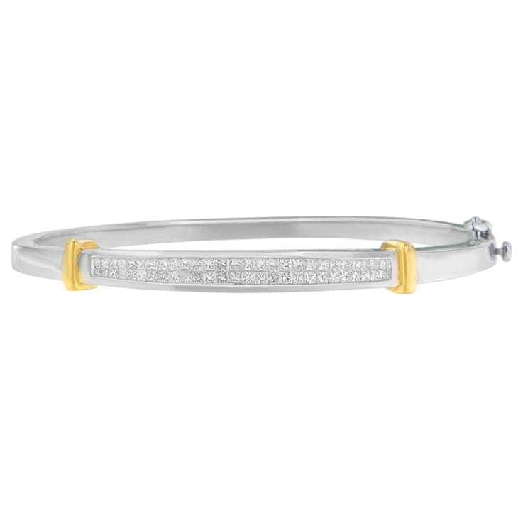 14K Two-Toned Gold 1.0ctw Princess Cut Diamond Fashion Bangle