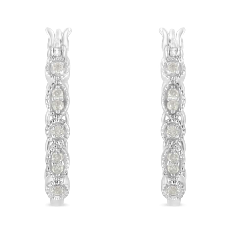 0.16ctw Diamond Milgrain Sterling Silver Hoop Earring