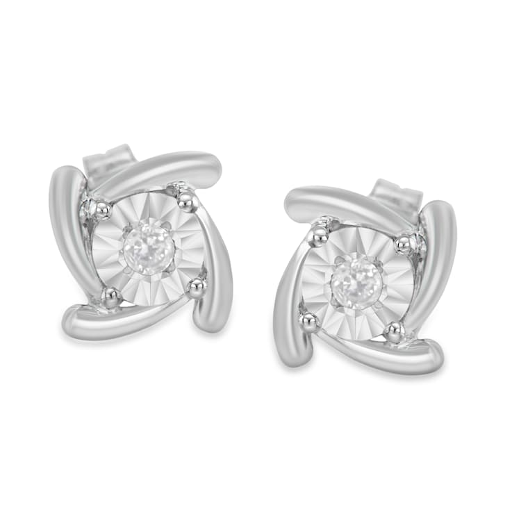 0.10ctw Round-Cut Near Colorless Diamond Sterling Silver Square Pinwheel
Stud Earrings