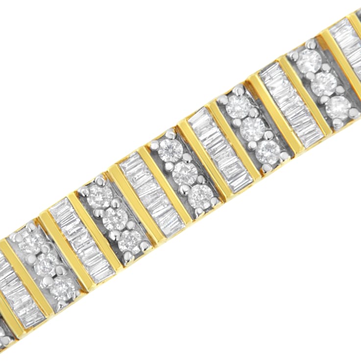 14K Yellow Gold 5.50ctw Round and Baguette-Cut Diamond Bracelet