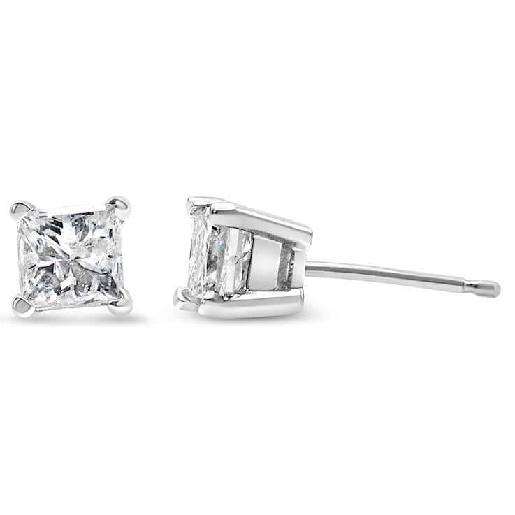 14K White Gold AGS Certified 1/4ctw Princess-Cut Solitaire Diamond Push
Back Stud Earrings