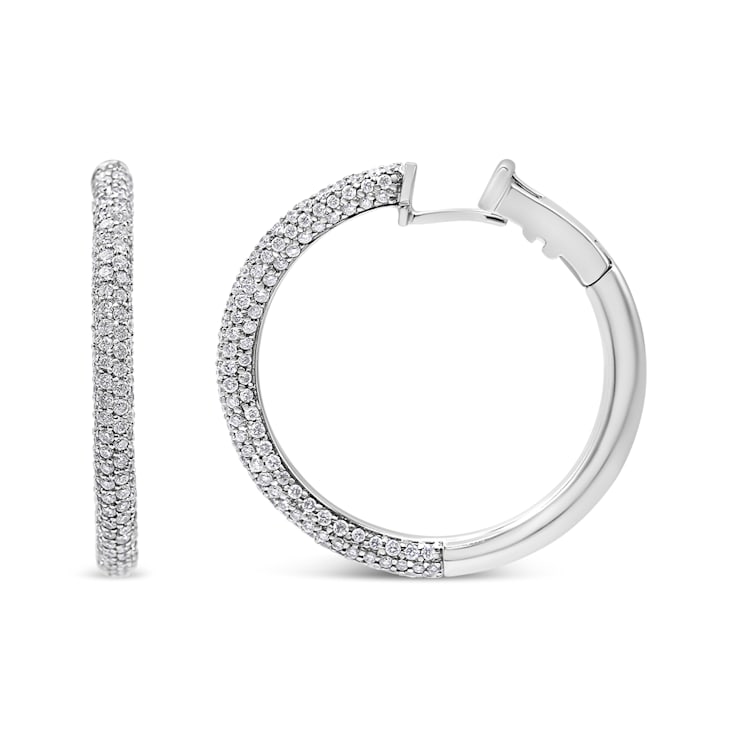 18K White Gold 2 1/3ctw Pave Set Diamond Semi Eternity Leverback Hoop Earrings