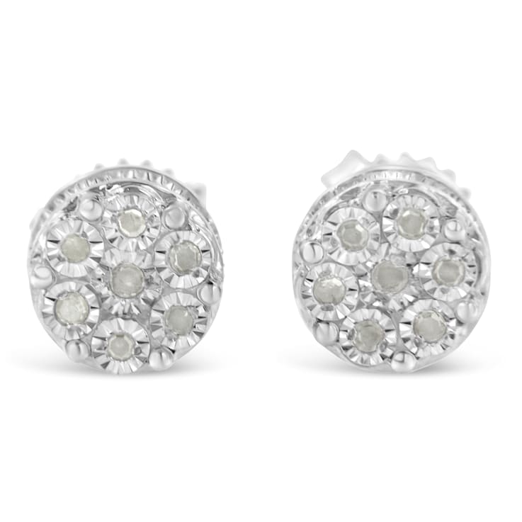 Sterling Silver Diamond Cluster Stud Earrings .15ctw