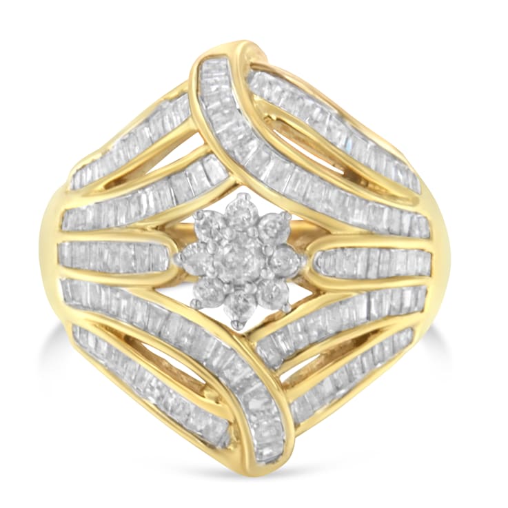 10K Yellow Gold Over Sterling Silver 1-1/8ctw Diamond Flower & Fern
Ring (I-J Color, I2-I3 Clarity)