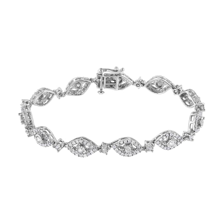 Sterling Silver 2.50ctw Diamond Pear Shaped and Bezel Link Bracelet