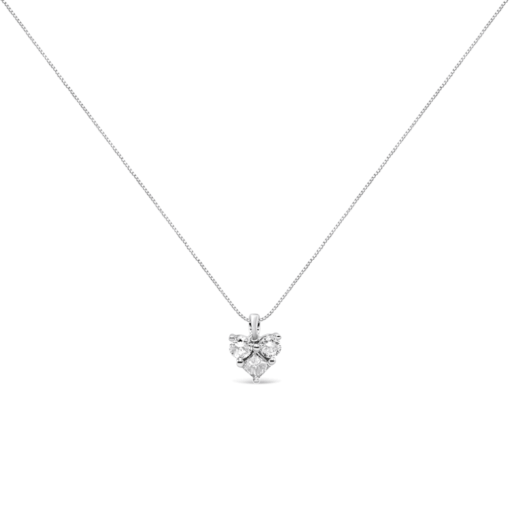 10K White Gold 1/4ctw Diamond 3 Stone Heart Shaped Pendant w