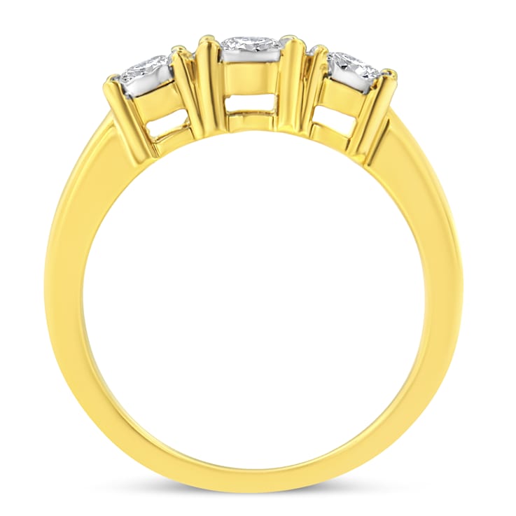 14K Yellow Gold Over Sterling Silver 1/2ctw Diamond Three Stone Ring
(J-K Color, I1-I2 Clarity)