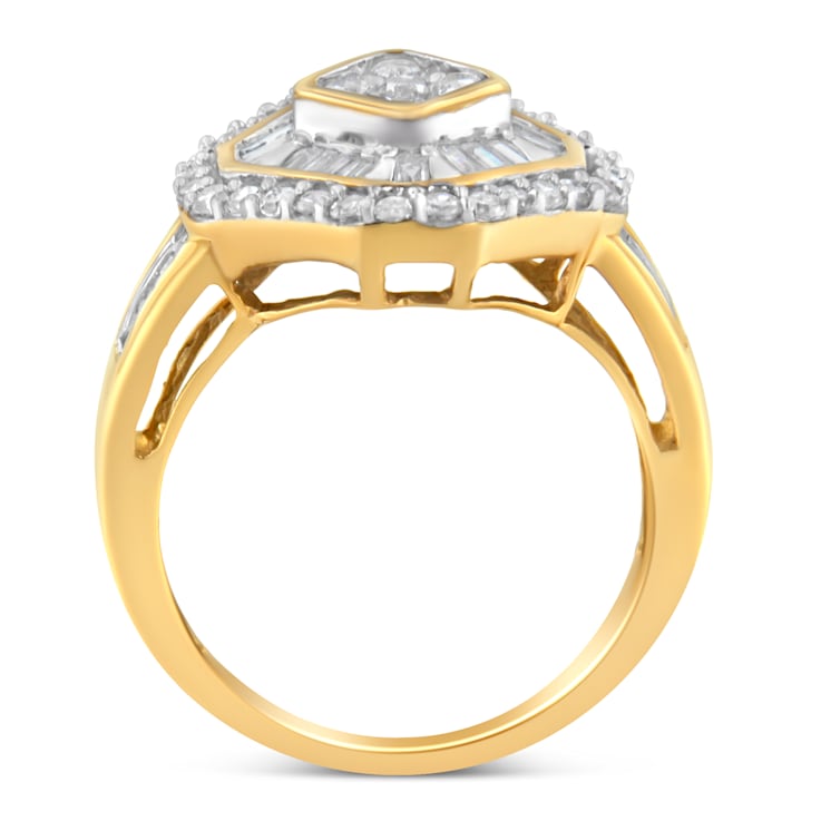 10K Yellow Gold Round and Baguette-Cut Diamond Cocktail Ring (1.0ctw,
I-J Color, I1-I2 Clarity)