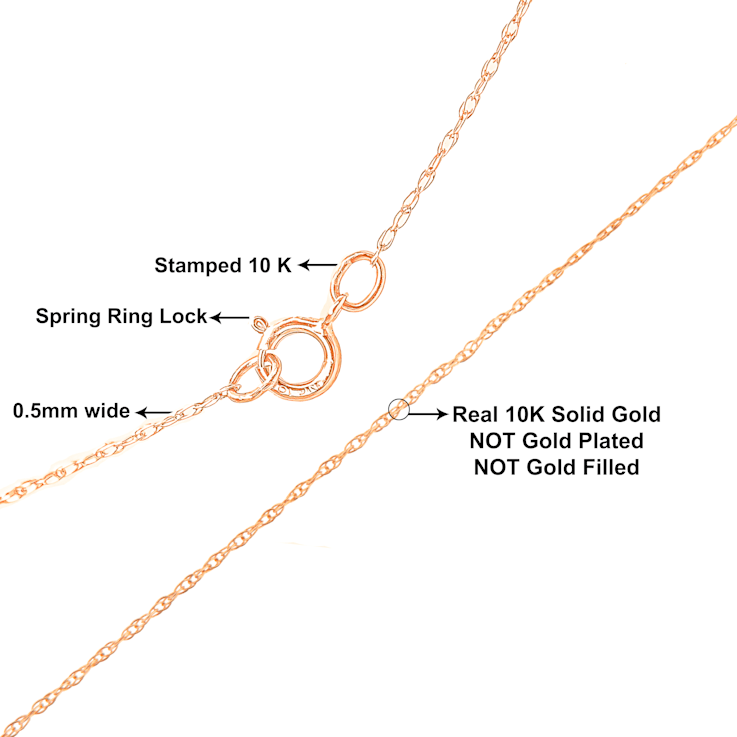 Solid 10K Gold 0.5mm Rope Chain Unisex Necklace - Size 16"