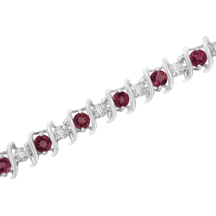 3.5 mm Lab Created Red Ruby and 1/6 ctw Diamond Rhodium Over Sterling
Silver Tennis Bracelet