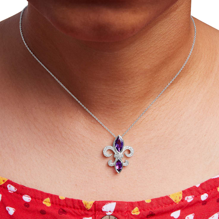 Sterling Silver Amethyst Marquise and Diamond Accent Fleur De Lis
Pendant Chain- Size 18"