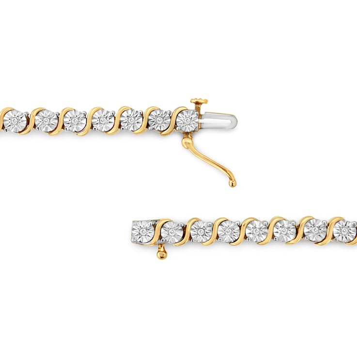 14K Yellow Gold Over Sterling Silver 1/4 Cttw Diamond "S"
Tennis Bracelet