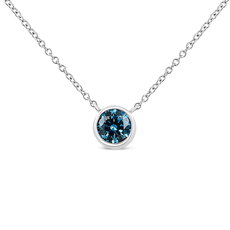 14K White Gold 1/2ctw Blue Lab Grown Diamond Solitaire Necklace (Blue
Color,  VS2-SI1 Clarity)